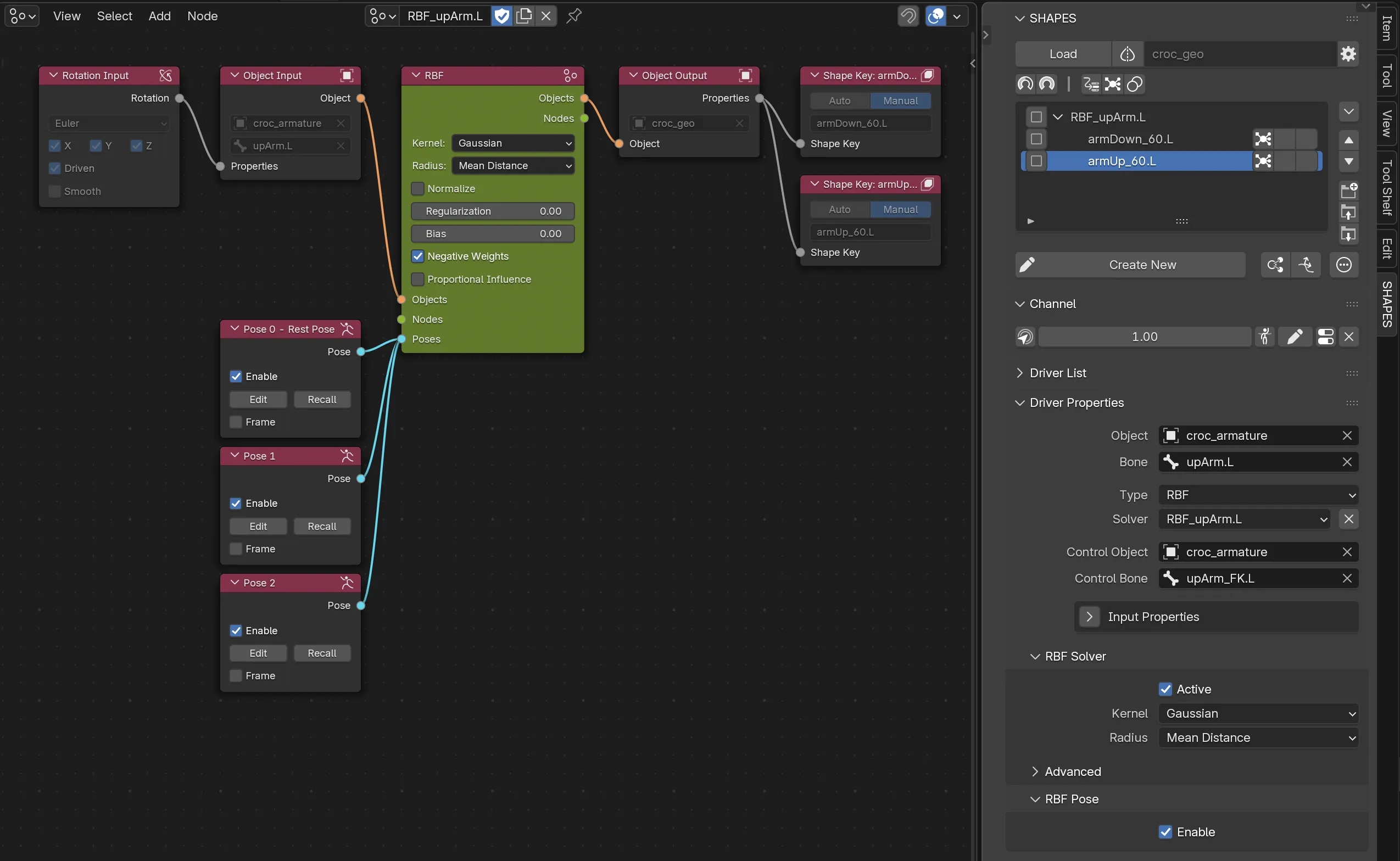The activated solver with three poses, including the rest pose.